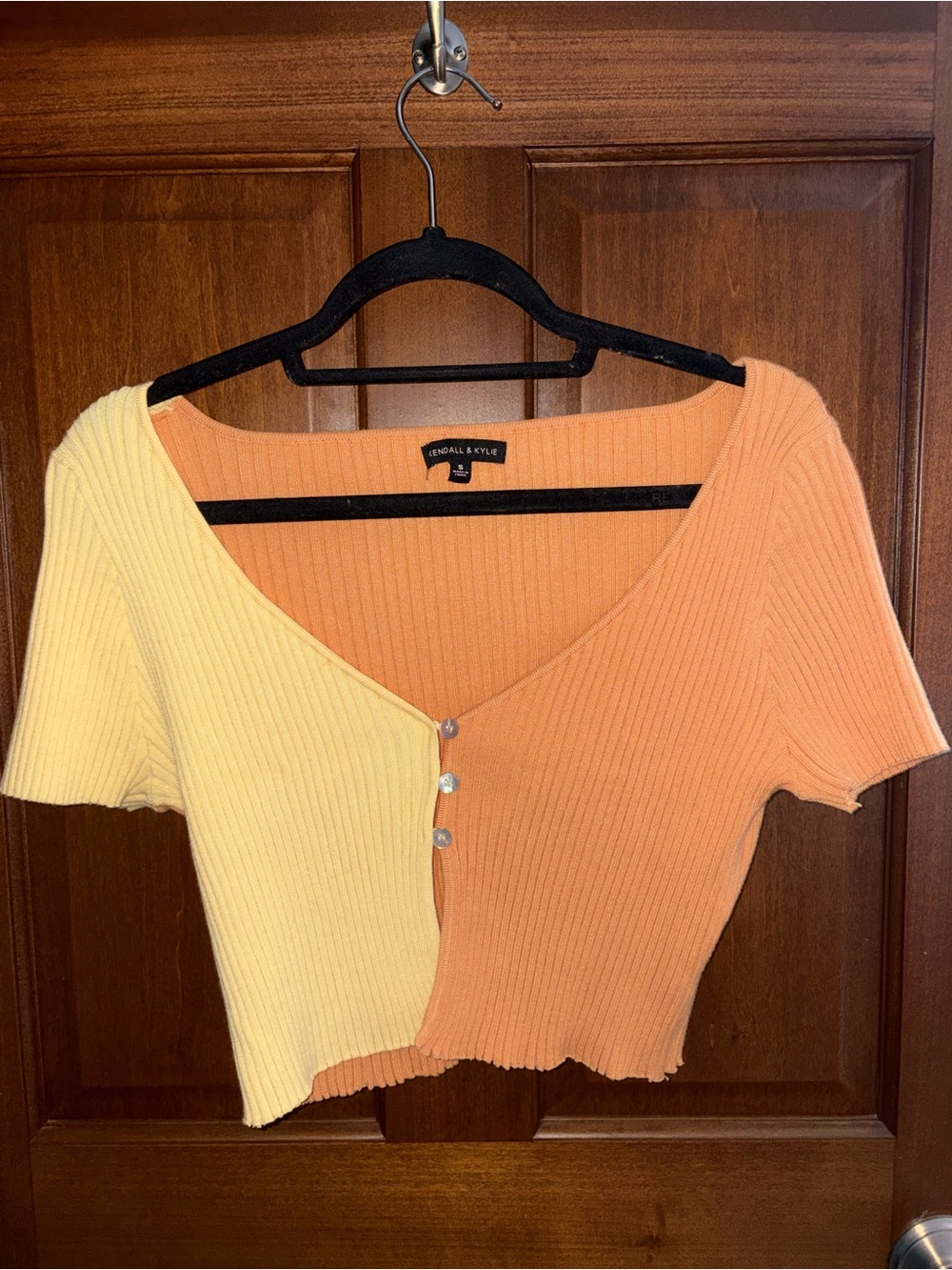 Kendall & Kylie Yellow and Orange Colorblock Ribbed Crop Top